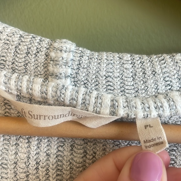 Soft Surroundings Striped Hooded 3/4 Sleeve Knit light Sweater Sz LP - Picture 2 of 6
